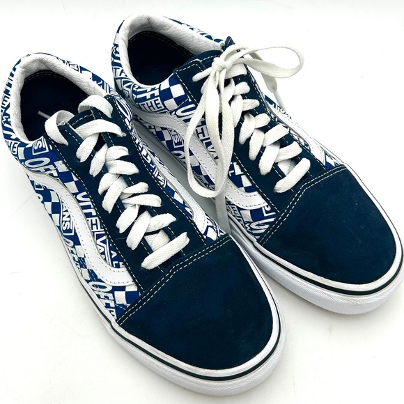 Vans Other - Vans Old Skool Blue White Off The Wall Logo Suede Sneakers Women's 8.5 Mens 7.0